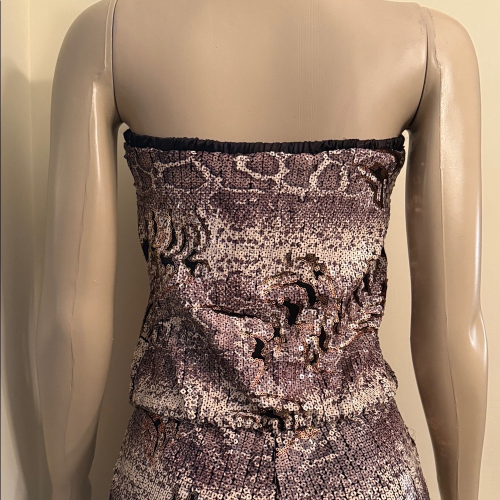 Stylish Brown Patterned Sequins Strapless Romper … - image 4